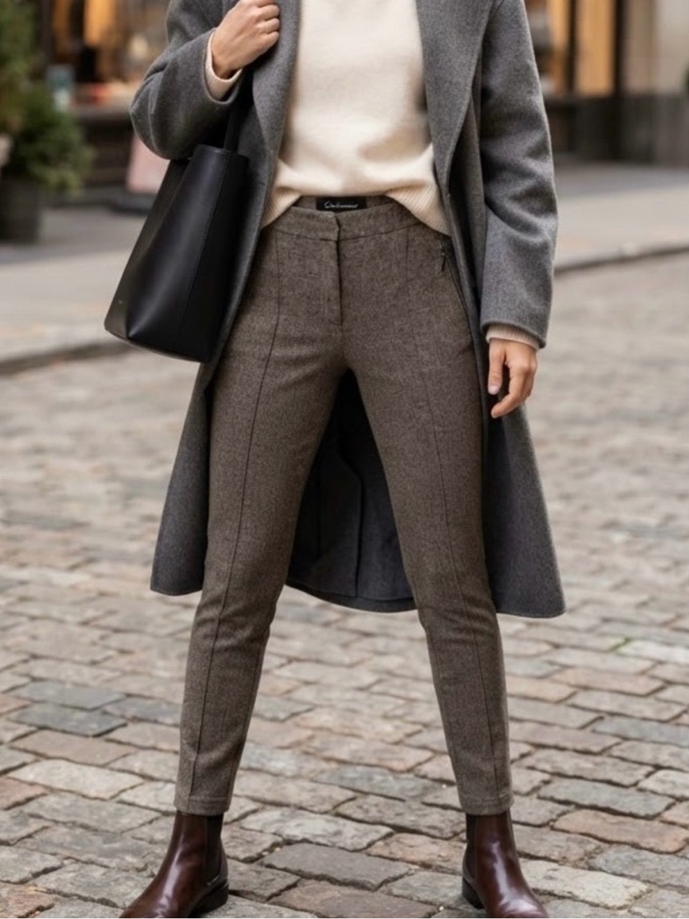 Cartonnier Slim Ankle Pants in Brown Herringbone